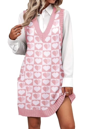 Image of Zeagoo Womens Sweater Vest Dress Pattern Knitted Pullovers Sweaters V Neck Tank Sweater Dress with Pockets
