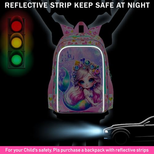 Image of CCJPX 3Pcs Mermaid Backpack for Girls, 16 inch Kids Bookbag with Lunch Box, Water Resistant Elementary School Bag for Kindergarten Preschool Toddler (Pink)