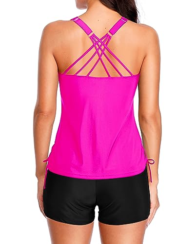 Image of Tempt Me Two Piece Tankini Swimsuits for Women Tummy Control Bathing Suit with Shorts Athletic Swimwear