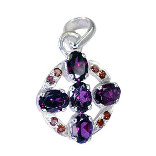 Pendentif argent 925 sterling et grenat avec sertissage griffes