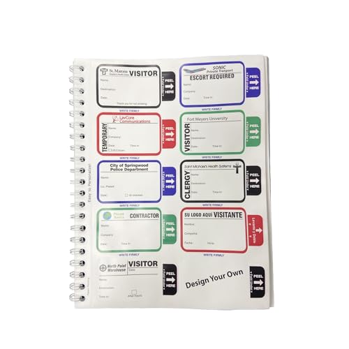 Custom Visitor Log Book, Spiral-Bound Self Expiring Visitor Badges, Customizable Guest Register Book with Carbon Copy - 500 Badges