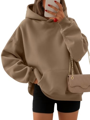 EFAN Womens Hoodies Oversized Sweatshirts Pullover Fleece Sweaters Long Sleeve Winter Fall Outfits Fashion Y2k Clothes, Khaki, X-Large