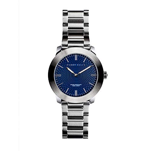 Perry Ellis Mens Waterproof Stainless Steel Watch, 46Mm Slim Line, Quartz Luminous Minimalist Fashion Wrist Watches For Men Blue Dial 03002-02 #TOP2