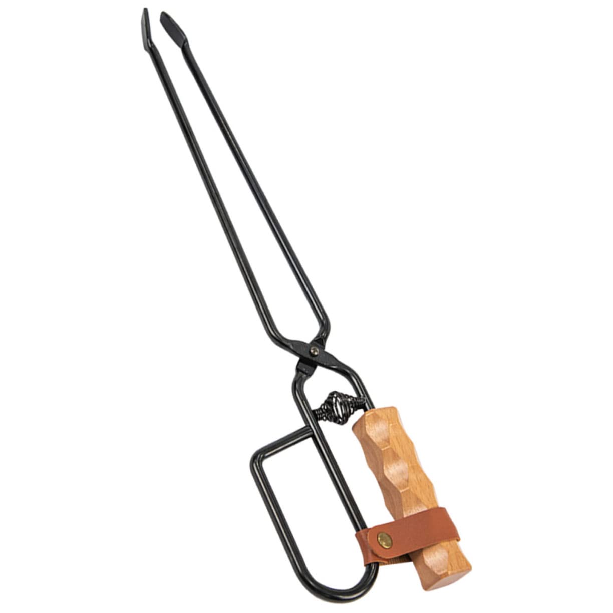 ifundom Camping Accessories Grilling Tongs Leather Buckle Pu Leather Iron Bbq Tongs for Grill Grill Tools Beech