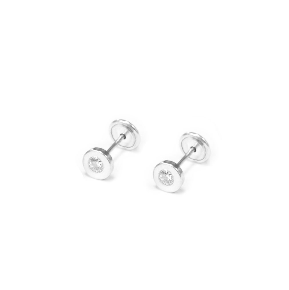 Mondepetit AG-2238 - Pendientes de bebe/niña plata Redondo con Circonita - Estuche Regalo
