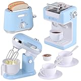 Pretend Play Kitchen Appliances Toy Set with Coffee Maker Machine, Mixer and Toaster, Play Kitchen Accessories with Sound & Light Birthday Gifts for Kids Age 3+ Boys and Girls