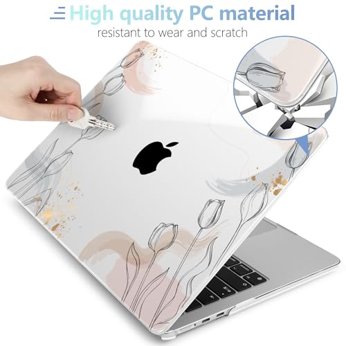 Image of MEEgoodo Case for M5 /M4 /M3 /M2 MacBook Air 13 inch 2026 2025 2024 2022, Fit Model A3449 /A3240 /A3113 /A2681, Case Compatible with MacBook Air 13.6-inch, Engraving Hand Drawn Floral