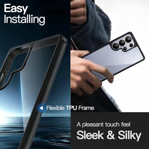 Image of ClearBlack Transparent Back Cover for Samsung Galaxy S25 Ultra, Anti-Yellow Clear Polycarbonate Hard Back with Black TPU Bumper, Shockproof Hybrid Case, Anti-Scratch 360 Protection Cover