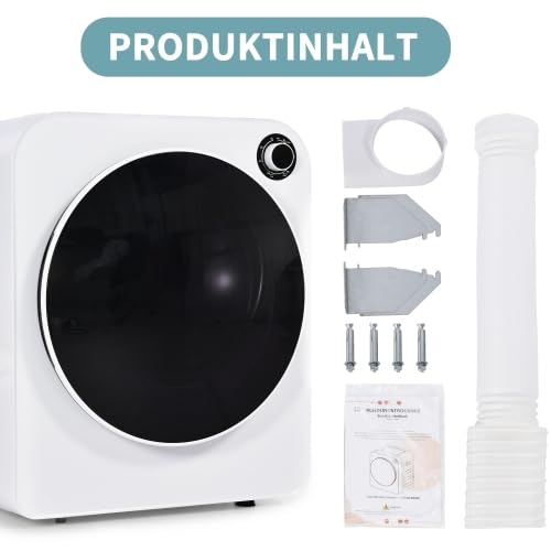 Secadora silenciosa de pared (62 dB): secadora de 3 kg con 830 W, tambor de acero inoxidable, filtro triple y 5 programas, protección contra sobrecalentamiento, perfecta para viviendas pequeñas