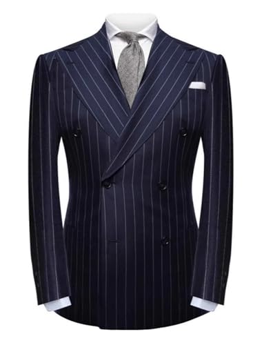 Men's Stripe Suit Double Breasted Buttons Tuxedos (Jacket+Pants) Office Work Complete Outfit3
