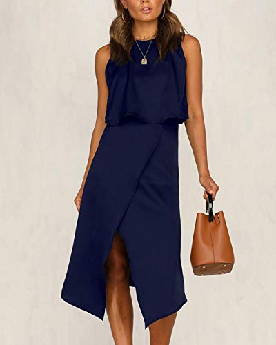 Preisvergleich Produktbild OKHGF Umstandskleider Frühling und Sommer Elegante Frauen S Kleid Rundhalsausschnitt Ärmelloses Kleid mit hoher Taille Offener Rücken Unregelmäßig Geteilte Frauen S Kleid-2_S