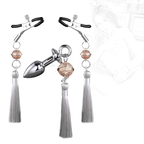 Morsetti per capezzoli con plug anale in metallo con campanella, gioielli per capezzoli, morsetti per capezzoli, morsetti per seno, pinza per capezzoli, clip per seno, morsetti per seno