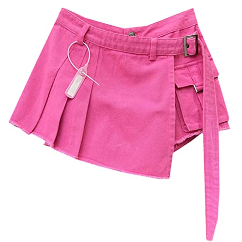 Jupe courte asymétrique en jean rose pour vos sorties en ville