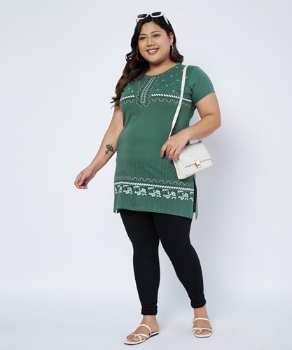 Image of Women Printed Cotton Tshirt with Side Slits & Pocket