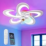XSXUDODP RGB Ventilatore da Soffitto con Luce e Telecomando, LED Dimmerabile Lampadario Ve...