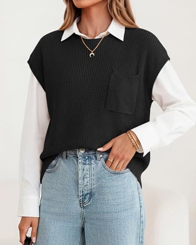 Image of KIRUNDO Summer Fall Short Sleeve Sweater for Women 2026 Casual Sweater Vest Cotton Knit Pullover Tank Tops Fashion Clothing