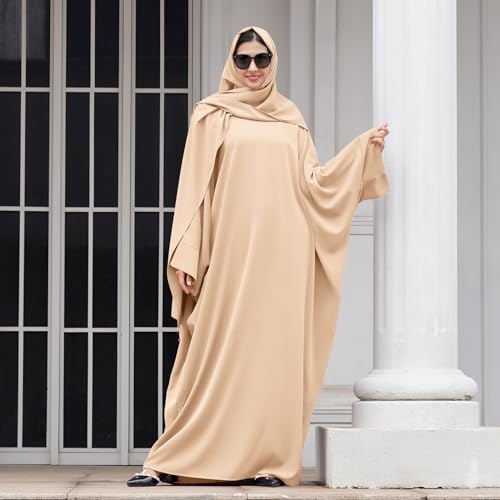 IDOPIP Abayas for Women Muslim Dress with Hijab, One-Piece Long Sleeve Islamic Prayer Dress with Khimar Jilbab Kaftan Clothes4