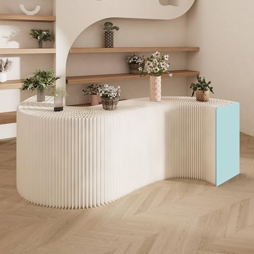 現代的折りたたみ式間仕切り|S 型・L 型・ウェーブ型・直線型 豊富デザイン|角度自由調整|プライバシー確保|収納しやすい|デザイン新しい (クリームイエロー, 長さ5m x 幅0.42m x 高さ0.98m)