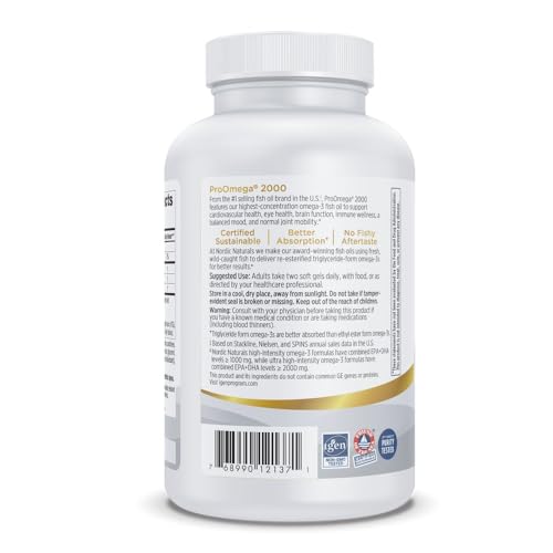 Image of Nordic Naturals ProOmega 2000, Lemon Flavor - 120 Soft Gels - 2150 mg Omega-3 - Ultra High-Potency Fish Oil - EPA & DHA - Promotes Brain, Eye, Heart, & Immune Health - Non-GMO - 60 Servings