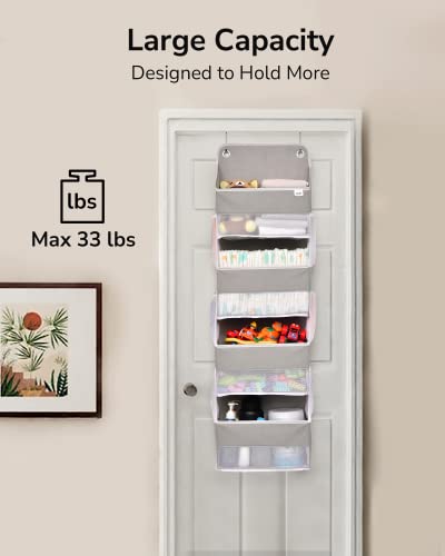 Ulg Over Door Organizer With 4 Large Pockets 6 Mesh Side Pockets, 33 Lbs Weight Capacity Hanging Storage Organizer With Clear Window For Baby Kids Toys, Diapers, Grey?1 Pack, 4 Layers #TOP5