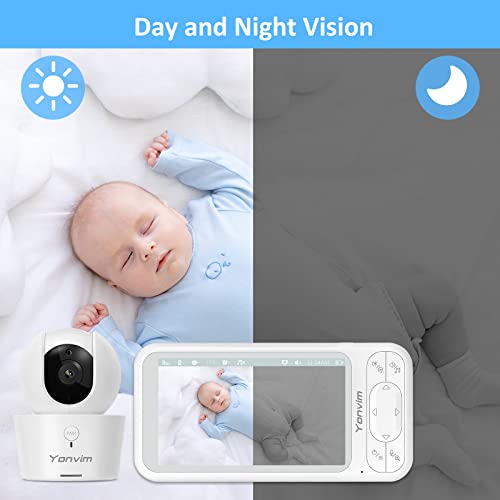 Yonvim Baby Monitor 5" 1080P Hd Display Video Baby Monitor With Camera And Audio 5000Mah Battery Night Vision No Wifi 2-Way Talk 1000Ft Long Range Remote Pan Tilt 4X Zoom With 2 Mounts #TOP5