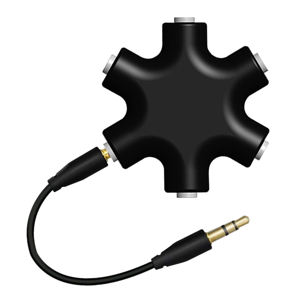 UNIGEN Headphone Splitter,1 Male to 5 Port Female 3.5 mm Audio Headphone Stereo Audio Headset Adapter, Earbuds Earphones Plug 5 Way 1 Male to 4 Female Splitter with 3.5mm Stereo Cable