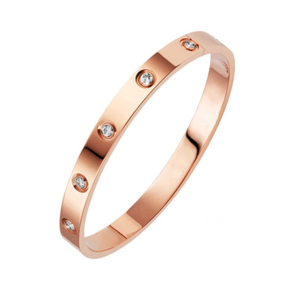 El Regalo Stainless Steel Bangle Bracelet with Cubic Zirconia/CZ for Women - Stainless Steel Openable Bracelet with Magnetic Lock (Rose Gold) (B09SLMSCRX) Amazon Price History, Amazon Price Tracker