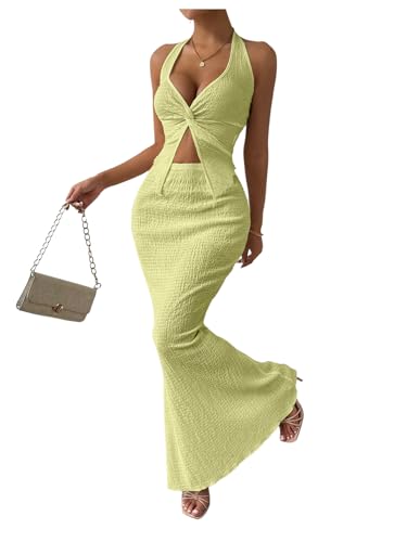 Image of SOLY HUX Women's Two Piece Outfits Twist Front Halter Cami Tops and Skirt Summer Set