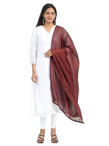 Image of Miraan Solid Pure Cotton Dupatta with Pom Pom Border, 2.25 meters length (DUPCOTTON)