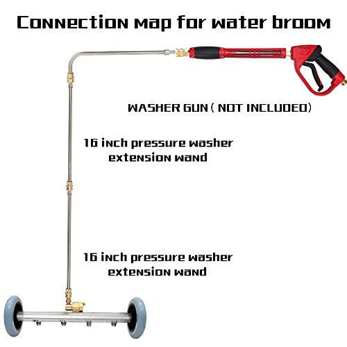 Hourleey 2-In-1 Undercarriage Pressure Washer Cleaner, Power Washer Surface Cleaner, 4000 Psi Dual-Function Undercarriage Water Car Broom Attachment With 16 Inch 2 Pack Extension Wand (Silver) #TOP5