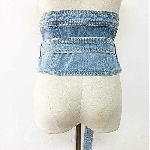 Tong Gu Women Denim Corset Belts Waist Belt Wide Waistband Buckle for Punk Harajuku Rock3