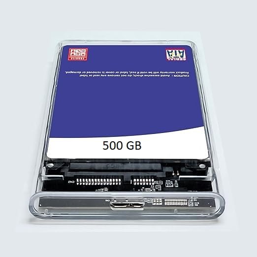 CARE CASE Transparent Portable External Hard Disk Drive – 500 GB – 1 Year Warranty – USB 3.0 for PC Laptop Windows Mac Xbox PlayStation Router Nintendo (500 GB)