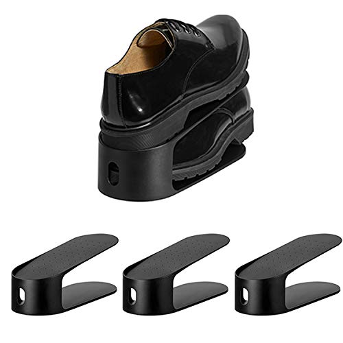 Carrotez Shoe Slots Organizer 3 Pack – [Litem] Space Saving Adjustable Shoes Organizer Rack for Closet – Easy Shoe Stacker for Sneakers, 3.89''x 9.84''x 4.26'' (Black, 3 pack)
