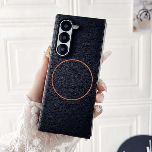 Coque Samsung Z Fold 7 6 5 en cuir fin de haute qualité avec fermeture magnétique noir