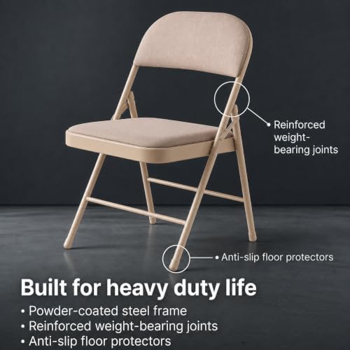 Image of Folding Chair - Padded Metal Chair with Padded Seat, Folding Steel Frame - Indoor Outdoor Guest Seat (Brown)