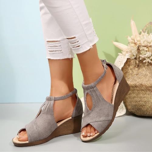 Womens Wedge Sandal Wide Width Open Toe Buckle Ankle Strap Espadrilles Flatform Wedge Casual Sandal Beach Vacation Shoes4