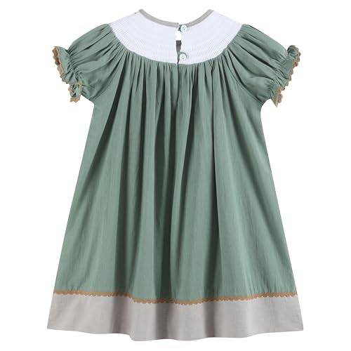 Sage Green Mallard Smocked Bishop Dress2