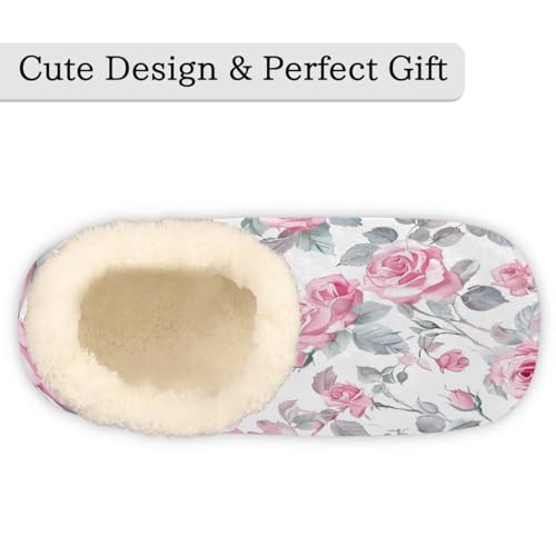 Women's Closed Back House Slippers, Rose Flower Memory Foam House Slippers Warm Cozy Anti-Skid House Shoes Fuzzy Home Slipper Shoes3