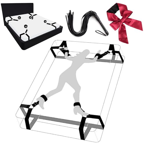 Bondage Set BDSM Bett Fesseln Set, Sex-Spielzeug für Paare mit Handschellen Fußfessel Bettfesseln Augenbinde Peitschen für Erwachsene Frauen Männer Paare Sex Toys Rollenplay Sexspiel