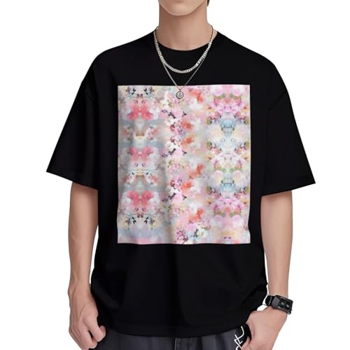 T-shirt coton frais pour homme à imprimé floral rose, haut respirant et fluide du S au XL