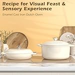 Enameled Cast Iron Dutch Oven - Umite Chef 5QT Pot with Lid & Cotton Potholders - Heavy-Duty Cookware for Bread Baking, Braising, Stews, Roasting(Cream White) - Image 2
