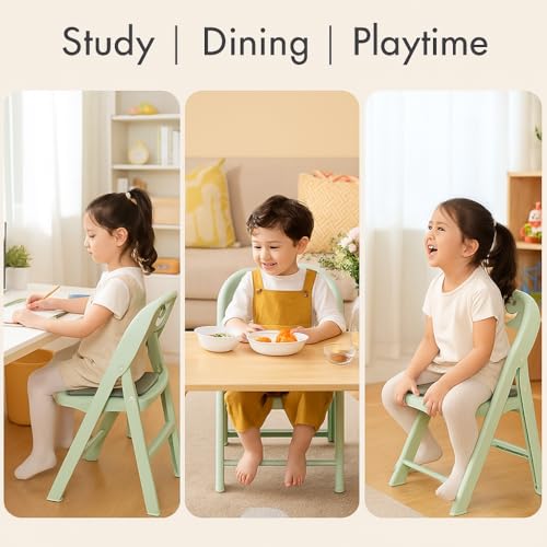 Image of Alark Kids Folding Chair with Smiley Backrest Strong Plastic Foldable Space Saving Chair Kids Lightweight Portable Baby Chair for Home Study Playroom Outdoor Comfortable Seat for Toddlers Children