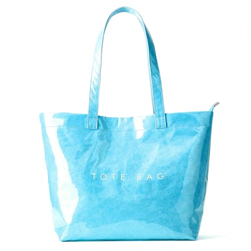 Image of KALIDI PVC Zipper Tote Bag, Jelly Kraft Paper Beach Bag Large Hobo Carry All Travel Shopping Handbag Plastic Shoulder Bag