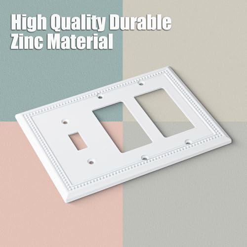 Image of Henne Bery Sunken Pearls Heavy Duty Decorative Wall Plate Switch Plate Outlet Cover (Single Toggle /Double Decorator, White)