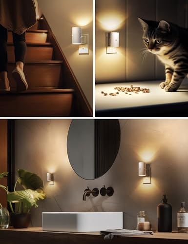 Image of 2 Black Shade + 2 White Shade, Motion Sensor Night Light Plug in, 0-100LM Dimmable, 3000K Soft White