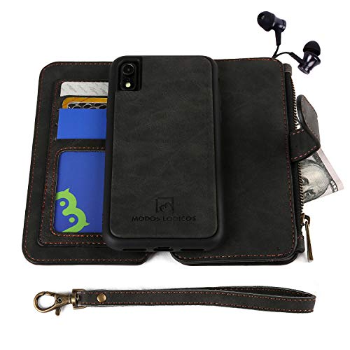 Modos Logicos Case For Iphone Xr, [Detachable Wallet Folio][2 In 1][Zipper Cash Storage][Up To 14 Card Slots 1 Photo Window] Pu Leather Purse With Removable Inner Magnetic Tpu Case - Black #TOP3