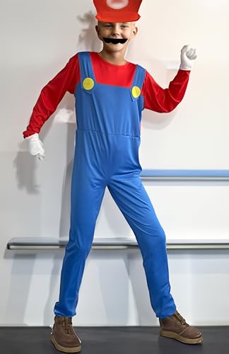 Monsanhuy Super Brothers Costume Kids Super Brothers Costume Halloween Cosplay Jumpsuit With Accessories Red Large 3 Years + thumb #4
