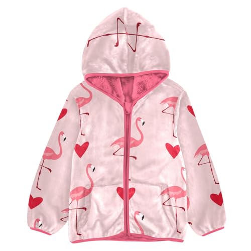 OTVEE Valentine Pink Flamingo Bird Kids Hoodie Jacket Fall Spring Full Zip Warm Outwear Coat