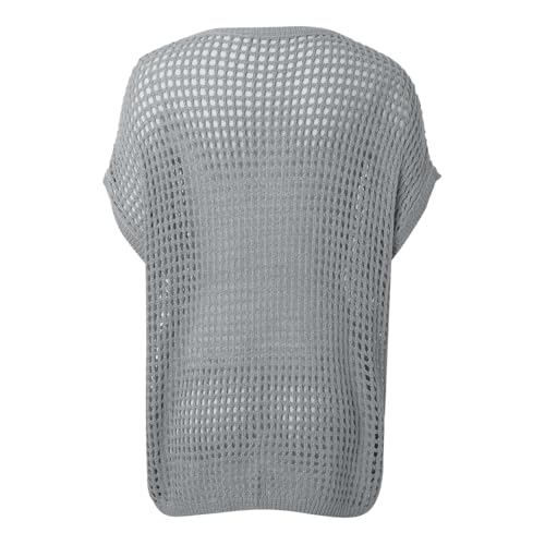 Womens Short Sleeve Crochet Sweater Lightweight Summer Off Shoulder Scoop Neck Tops Loose Hollow Out Knit Pullover4