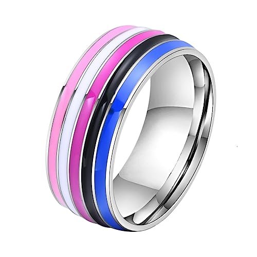 Image of Unisex 8mm Colorful Stripes Pride Ring | Stainless Steel Unique Cool Enamel Homosexuals LGBT Gay Eternity Couple Wedding Band